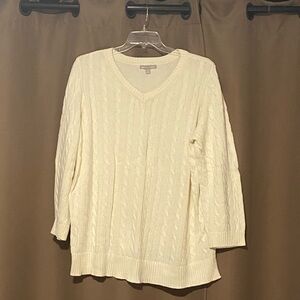 Woman Within V-Neck Cable Knit Sweater - Cream